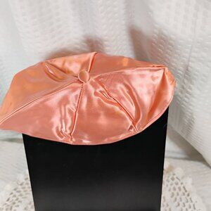 vtg peach colored satin Bar-Mitzvah commemorative yarmulke kippa skull cap 1960